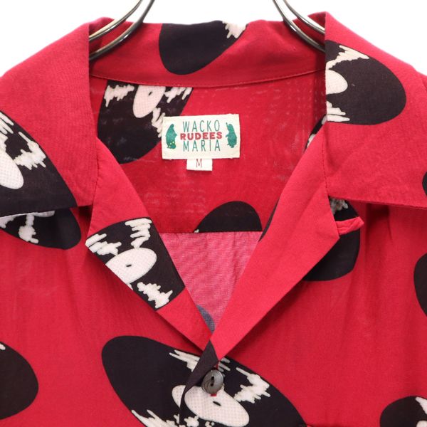 WACKO MARIA ワコマリア レコード 総柄 半袖 レーヨン アロハシャツ M 赤 開襟 メンズ
