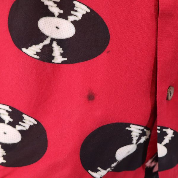 WACKO MARIA ワコマリア レコード 総柄 半袖 レーヨン アロハシャツ M 赤 開襟 メンズ
