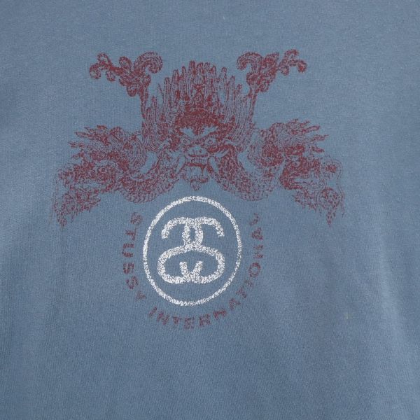 STUSSY ステューシー 90s USA製 紺タグ プリント 半袖 Tシャツ S 青系 メンズ