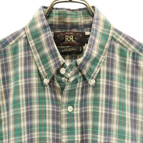RRL ダブルアールエル 90s 初期タグ 赤三ツ星 チェック柄 半袖 シャツ L 緑×青×グレー RALPH LAUREN メンズ