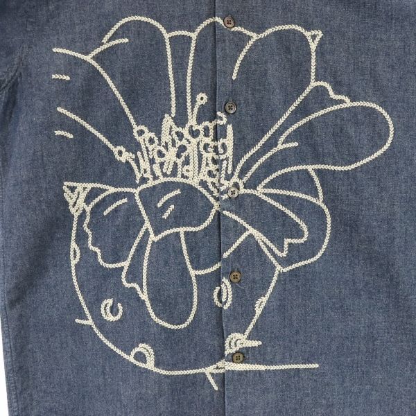 PS Paul Smith ピーエスポールスミス フロント刺繍入り 半袖 シャンブレーシャツ L 青 メンズ