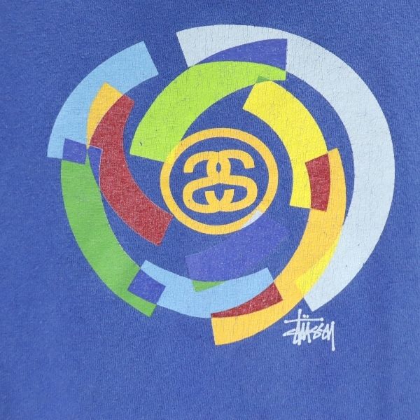 STUSSY ステューシー 90s 紺タグ USA製 プリント 半袖 Tシャツ M ブルー系 メンズ