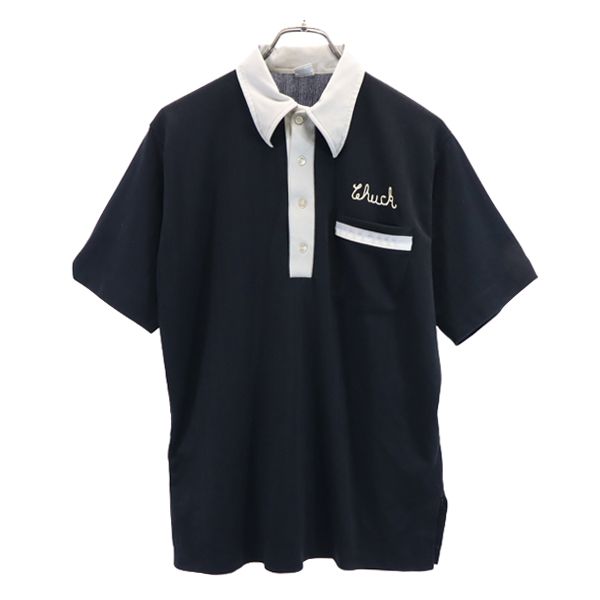 ヒルトン 70s 80s 青タグ ヴィンテージ 半袖 ポロシャツ L 黒×グレー Hilton メンズ