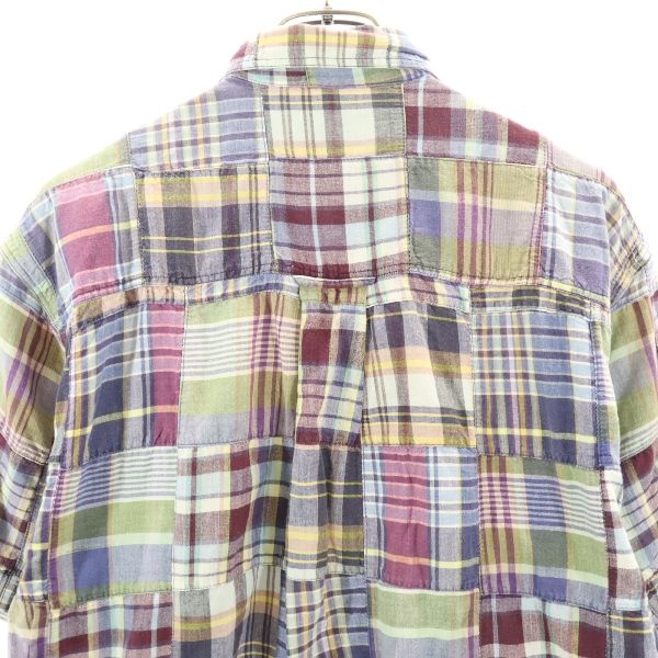 Eddie Bauer エディーバウアー 90s 黒タグ 半袖 シャツ M 紫×青×緑 メンズ