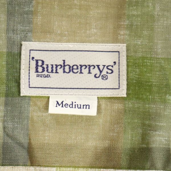 Burberrys バーバリーズ 80s 90s ヴィンテージ チェック 半袖 バンドカラーシャツ M グリーン系 メンズ