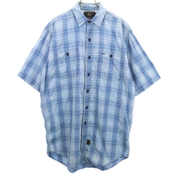 RRL ダブルアールエル 90s 黒タグ 初期タグ 赤三ツ星 チェック柄 半袖 シャツ M ブルー RALPH LAUREN メンズ
