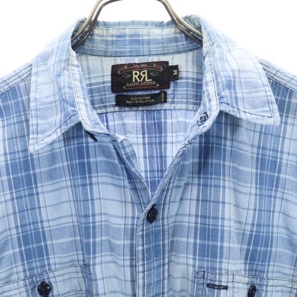 RRL ダブルアールエル 90s 黒タグ 初期タグ 赤三ツ星 チェック柄 半袖 シャツ M ブルー RALPH LAUREN メンズ