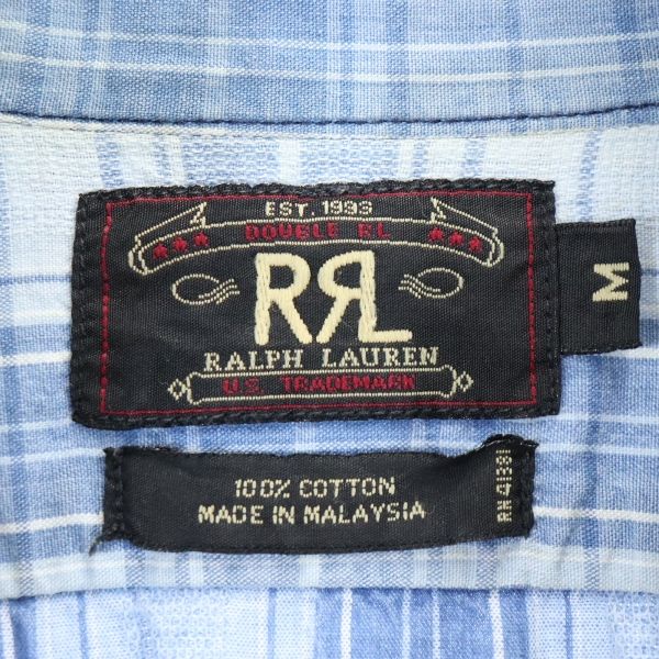 RRL ダブルアールエル 90s 黒タグ 初期タグ 赤三ツ星 チェック柄 半袖 シャツ M ブルー RALPH LAUREN メンズ