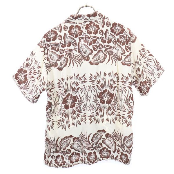 サンサーフ SS33315 花柄 半袖 レーヨン アロハシャツ M ブラウン×白 SUN SURF 開襟 メンズ