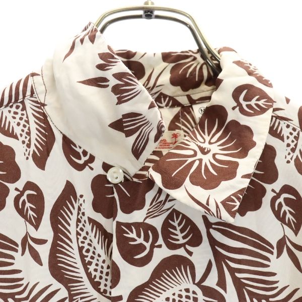 サンサーフ SS33315 花柄 半袖 レーヨン アロハシャツ M ブラウン×白 SUN SURF 開襟 メンズ