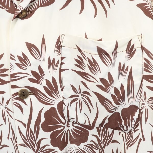 サンサーフ SS33315 花柄 半袖 レーヨン アロハシャツ M ブラウン×白 SUN SURF 開襟 メンズ