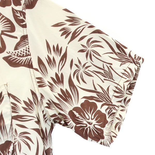 サンサーフ SS33315 花柄 半袖 レーヨン アロハシャツ M ブラウン×白 SUN SURF 開襟 メンズ