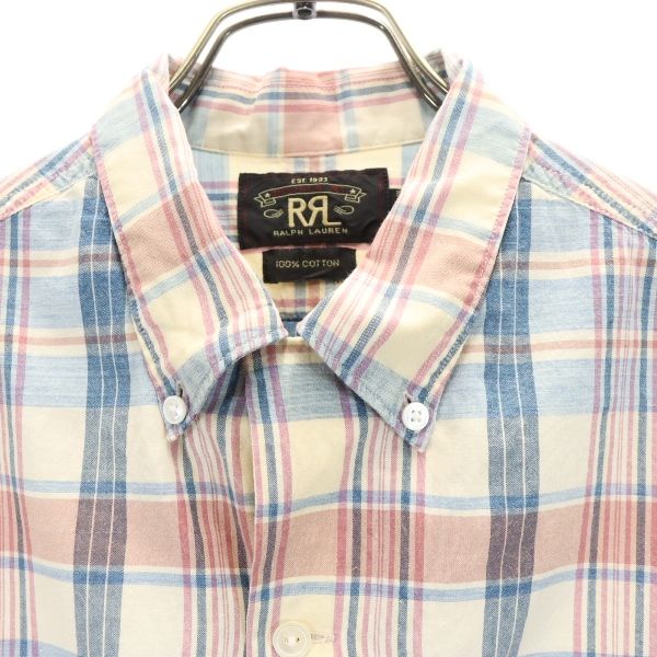 RRL ダブルアールエル 黒タグ 一ツ星 チェック柄 半袖 シャツ S ネイビー×ピンク RALPH LAUREN メンズ