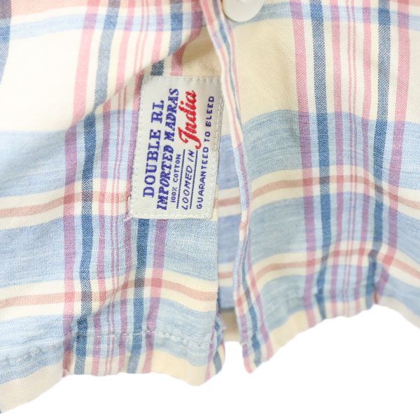 RRL ダブルアールエル 黒タグ 一ツ星 チェック柄 半袖 シャツ S ネイビー×ピンク RALPH LAUREN メンズ
