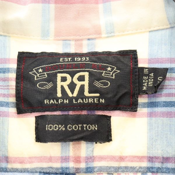 RRL ダブルアールエル 黒タグ 一ツ星 チェック柄 半袖 シャツ S ネイビー×ピンク RALPH LAUREN メンズ