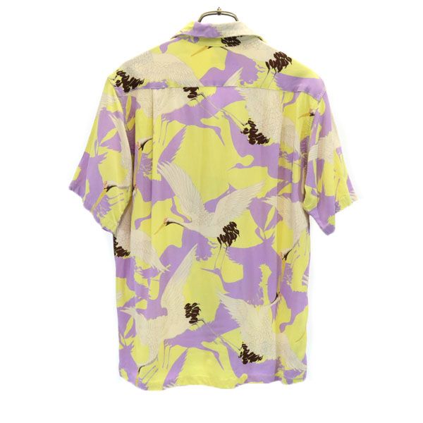 SUN SURF サンサーフ 東洋エンタープライズ 鶴柄 半袖 アロハシャツ S イエロー×パープル メンズ