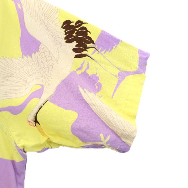SUN SURF サンサーフ 東洋エンタープライズ 鶴柄 半袖 アロハシャツ S イエロー×パープル メンズ