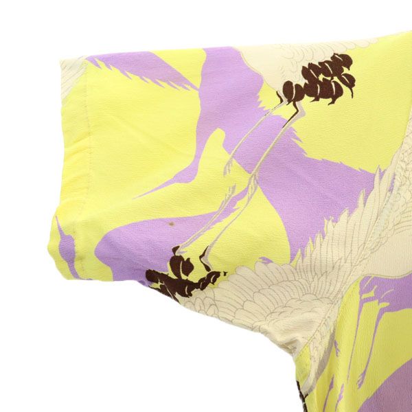 SUN SURF サンサーフ 東洋エンタープライズ 鶴柄 半袖 アロハシャツ S イエロー×パープル メンズ