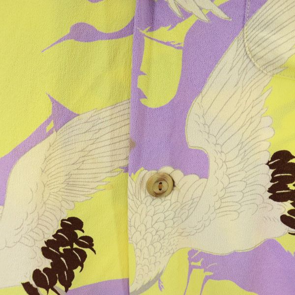 SUN SURF サンサーフ 東洋エンタープライズ 鶴柄 半袖 アロハシャツ S イエロー×パープル メンズ