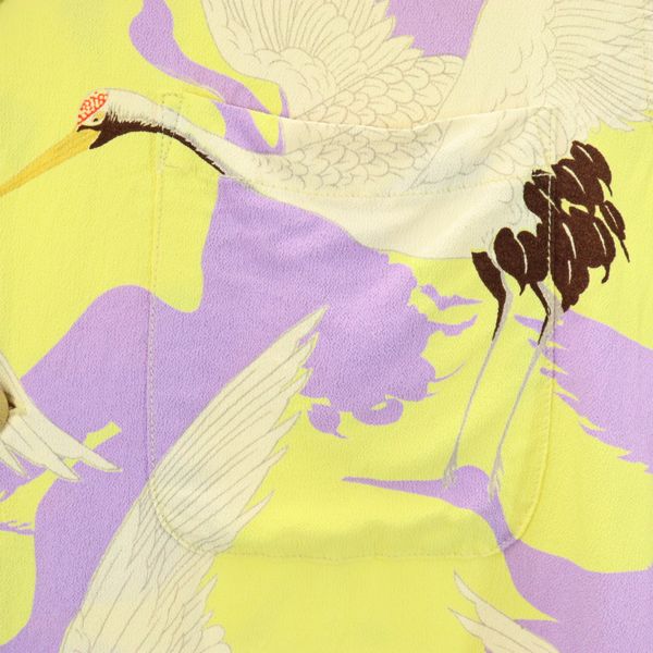 SUN SURF サンサーフ 東洋エンタープライズ 鶴柄 半袖 アロハシャツ S イエロー×パープル メンズ
