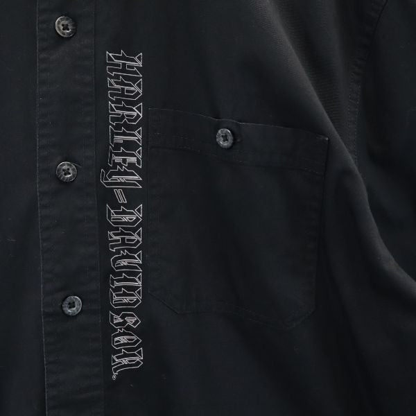 HARLEY DAVIDSON ハーレーダビッドソン バックプリント 半袖 ボタンダウンシャツ L ブラック系 メンズ