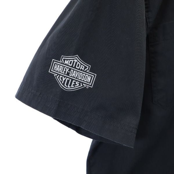 HARLEY DAVIDSON ハーレーダビッドソン バックプリント 半袖 ボタンダウンシャツ L ブラック系 メンズ