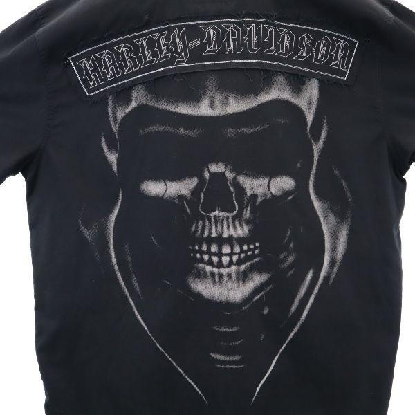 HARLEY DAVIDSON ハーレーダビッドソン バックプリント 半袖 ボタンダウンシャツ L ブラック系 メンズ