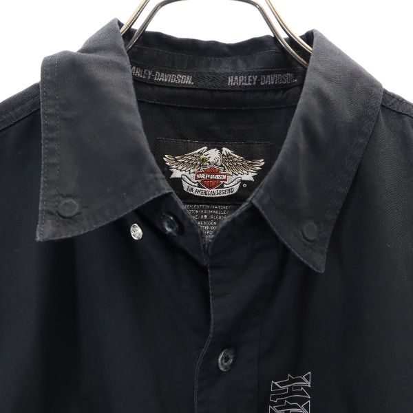 HARLEY DAVIDSON ハーレーダビッドソン バックプリント 半袖 ボタンダウンシャツ L ブラック系 メンズ