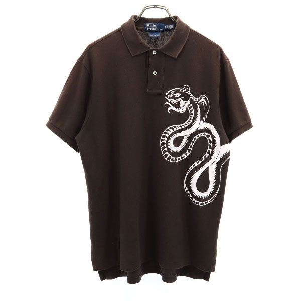 Polo by Ralph Lauren ポロバイラルフローレン 蛇プリント 半袖 ポロシャツ LL ブラウン メンズ