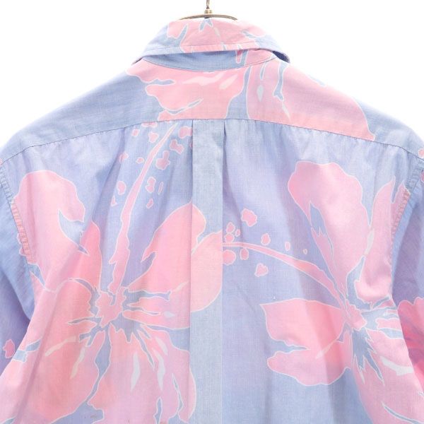 reyn spooner レインスプーナー 70s 金タグ リバースプリント ハイビスカス柄 半袖 アロハシャツ M 水色×ピンク メンズ
