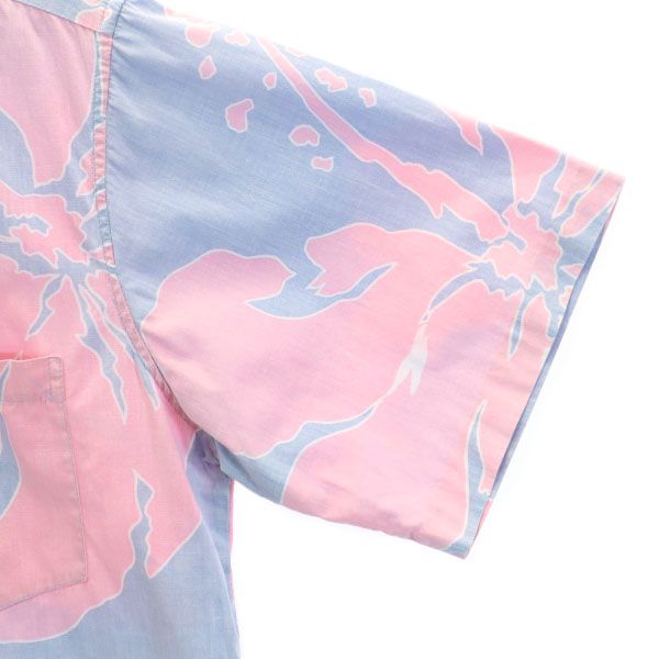 reyn spooner レインスプーナー 70s 金タグ リバースプリント ハイビスカス柄 半袖 アロハシャツ M 水色×ピンク メンズ