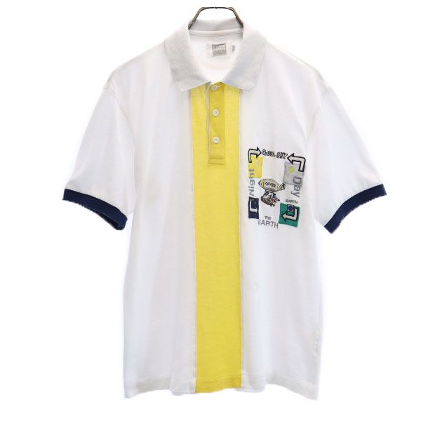 Enrico Coveri エンリココベリ 刺繍 半袖 ポロシャツ M ホワイト メンズ