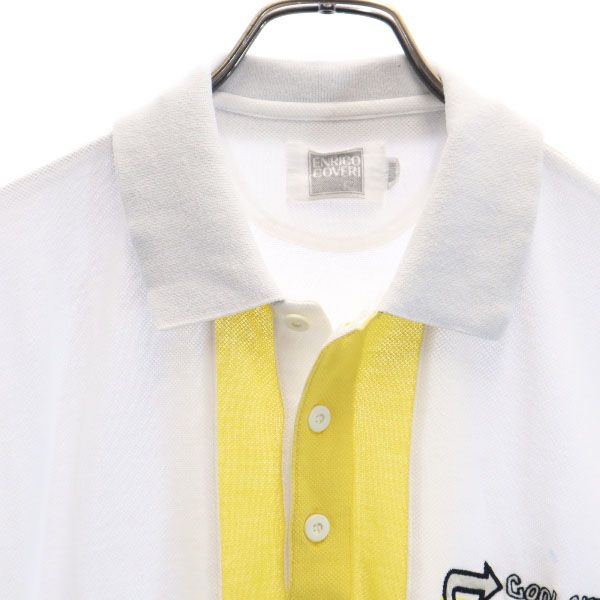 Enrico Coveri エンリココベリ 刺繍 半袖 ポロシャツ M ホワイト メンズ
