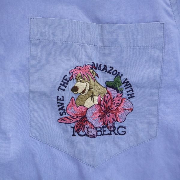 ICEBERG アイスバーグ ディズニー イタリア製 バルー 刺繍 半袖 ボタンダウンシャツ M 青 メンズ