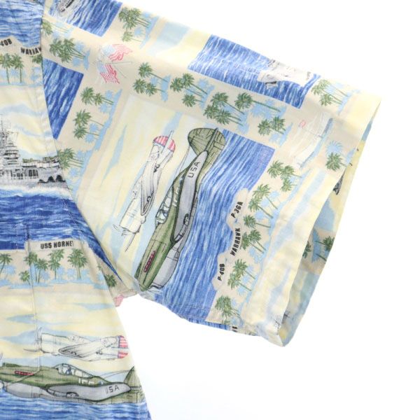 reyn spooner レインスプーナー 90s 水着タグ リバースプリント 半袖 プルオーバー ボタンダウンシャツ S アイボリー×青 メンズ