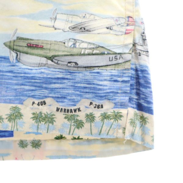 reyn spooner レインスプーナー 90s 水着タグ リバースプリント 半袖 プルオーバー ボタンダウンシャツ S アイボリー×青 メンズ