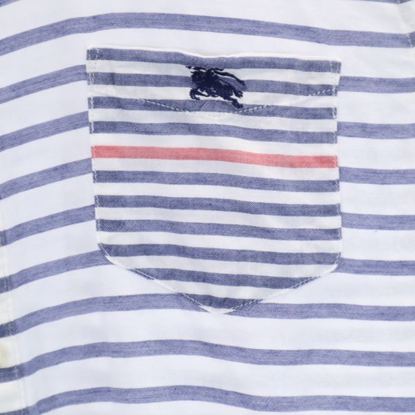 BURBERRY BLACK LABEL バーバリーブラックレーベル 三陽商会 リネンブレンド ボーダー 半袖 シャツ 2 ブルー×ホワイト メンズ