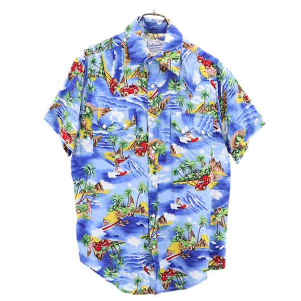 RockMount ロックマウント USA製 SP1694 南国プリント 半袖 ウエスタンシャツ 14.5 ネイビー系 アロハ サーフィン ヤシの木 メンズ