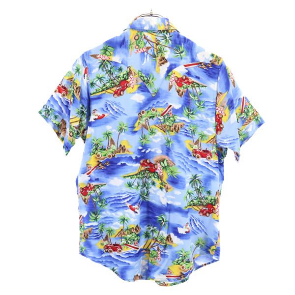 RockMount ロックマウント USA製 SP1694 南国プリント 半袖 ウエスタンシャツ 14.5 ネイビー系 アロハ サーフィン ヤシの木 メンズ