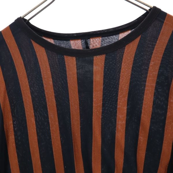 SHAREEF シャリーフ 日本製 ストライプ 半袖 Tシャツ 1 黒×茶 メンズ