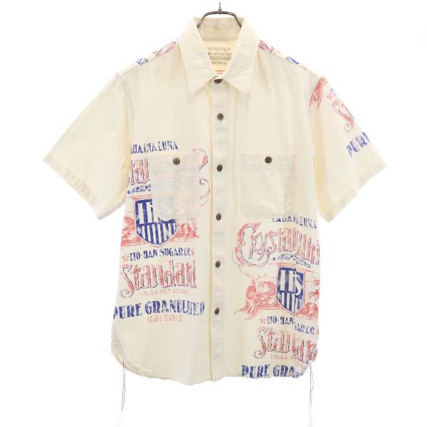 SUN SURF サンサーフ 東洋エンタープライズ ロゴ 汽車 プリント 半袖 ワークシャツ M 生成り メンズ