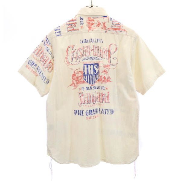 SUN SURF サンサーフ 東洋エンタープライズ ロゴ 汽車 プリント 半袖 ワークシャツ M 生成り メンズ