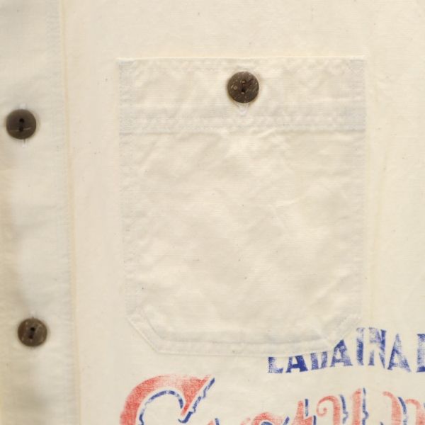 SUN SURF サンサーフ 東洋エンタープライズ ロゴ 汽車 プリント 半袖 ワークシャツ M 生成り メンズ