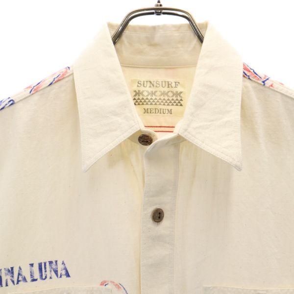 SUN SURF サンサーフ 東洋エンタープライズ ロゴ 汽車 プリント 半袖 ワークシャツ M 生成り メンズ