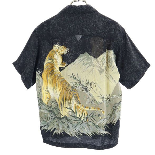 LaLaKai ララカイ シルク 虎柄 半袖 アロハシャツ XS 黒系 開襟 メンズ