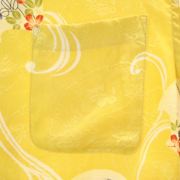 MAKANALEI マカナレイ 金魚 総柄 半袖 アロハシャツ S イエロー系 開襟 メンズ