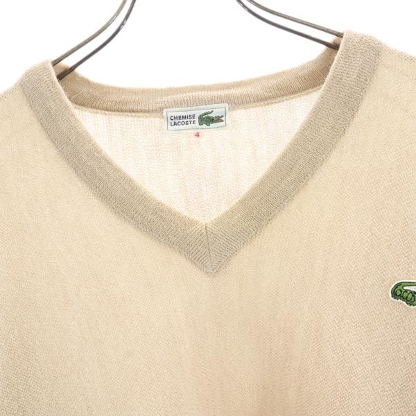 LACOSTE ラコステ ウール ロゴ刺繍 長袖 Vネック セーター 4 ベージュ系 ニット メンズ
