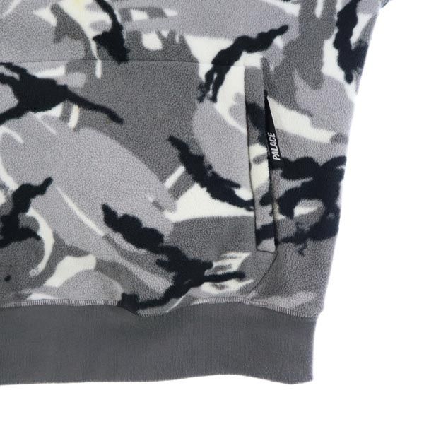 PALACE パレス バックロゴ カモフラージュ柄 長袖 フリース パーカー L グレー系 プルオーバー メンズ
