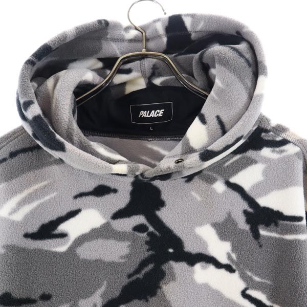 PALACE パレス バックロゴ カモフラージュ柄 長袖 フリース パーカー L グレー系 プルオーバー メンズ