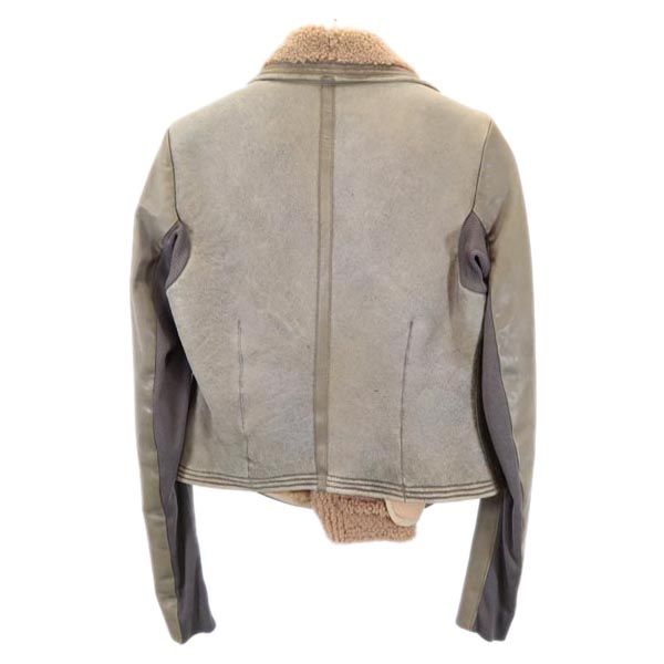 Rick Owens リックオウエンス 羊革レザー ライダースジャケット USA10 グレー系 裏ボア レディース